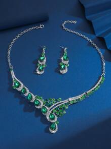 Bộ trang sức hoa tai vòng cổ pha lê và đá Rhinestone nhiều màu cho cô dâu 3 món, Phụ kiện trang sức thời trang cho phụ nữ cho tiệc tùng, sự kiện - Nhiều màu - Xem 13