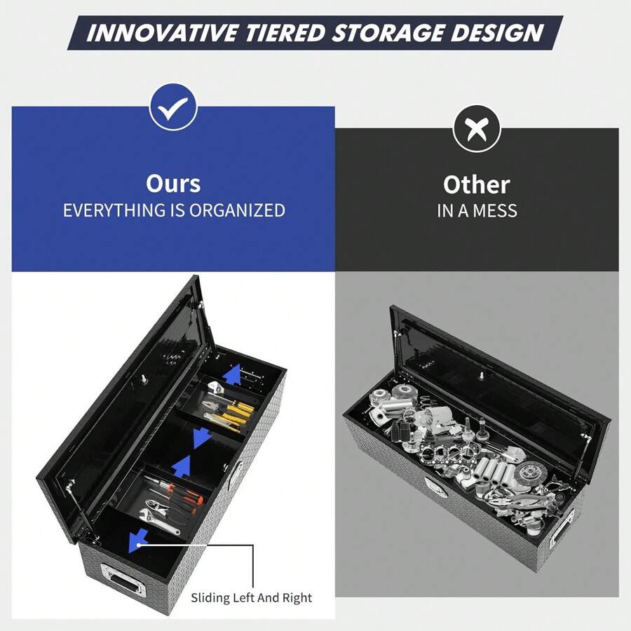 39 Inch Truck Bed Tool Box Heavy Duty Aluminum With Sliding Shelf