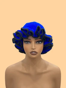 1 件女士手工钩编荷叶边针织贝雷帽，成人软边钟形帽，轻质镂空蕾丝无檐小便帽，有弹性，Y2K 风格，适合日常穿着、摄影、聚会、野餐、户外活动，保暖、防风、保暖耳朵、圣诞节