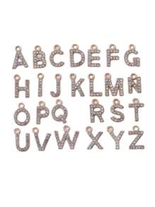 10/26pcs Fashion Rhinestone Zinc Alloy 26 English Letters Pendant Earrings Necklace Bracelet Phone Case Zipper Charms DIY Jewelry Accessories - 26 Letter Pendants - View 6