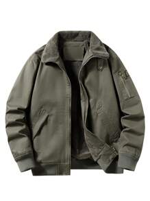 男士潮流时尚户外休闲运动飞行加厚夹克外套带保暖内衬，冬季保暖 - 軍綠色 - 查看 3