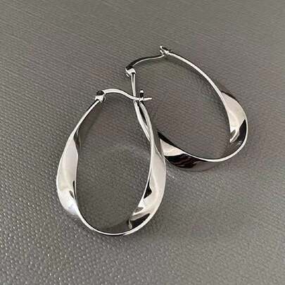 1 对简约莫比乌斯椭圆不对称几何小众设计优雅女士耳环圈