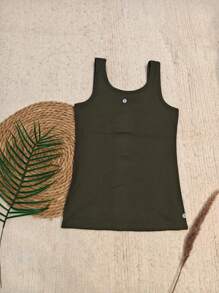 Ribbed Cotton Open Button Tank Top - Verde militar - Ver 1