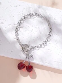 4pcs/Set Acrylic Cherry Pattern Jewelry Set - Vintage OT Clasp Necklace & Earrings, Accessories For Women - Women's Cherry Jewelry Set - View 15