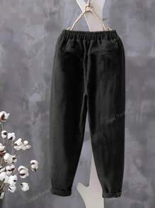 European & American Fashion Autumn/Winter Corduroy Fabric Elastic Waist Pocket Long Pants