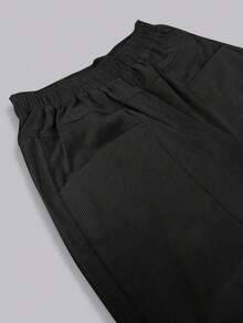 欧美时尚秋冬灯芯绒面料松紧腰口袋长裤 - 黑色 - 查看 3