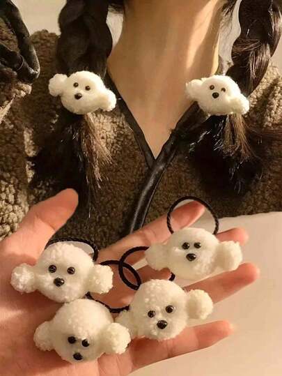 Bộ 4 chiếc dây buộc tóc hình gấu bông dễ thương, thiết kế cổ điển thanh lịch, độ đàn hồi cao, màu trơn, họa tiết hoạt hình động vật, quà tặng cho bạn bè, dây buộc tóc, kẹp tóc, dây chun buộc tóc, phụ kiện tóc, dây chun giữ tóc.