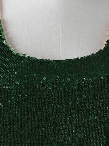 Women's Scoop Neck Razer Back Sequin Spaghetti Strap Camisole Tank Top Blouse - Dark Green - View 6