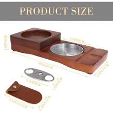 Cenicero de madera para puros / Cenicero con bandeja para vaso de whisky y soporte para puros + 1 cortador de puros de acero inoxidable con funda, cortador de puros de doble cuchilla