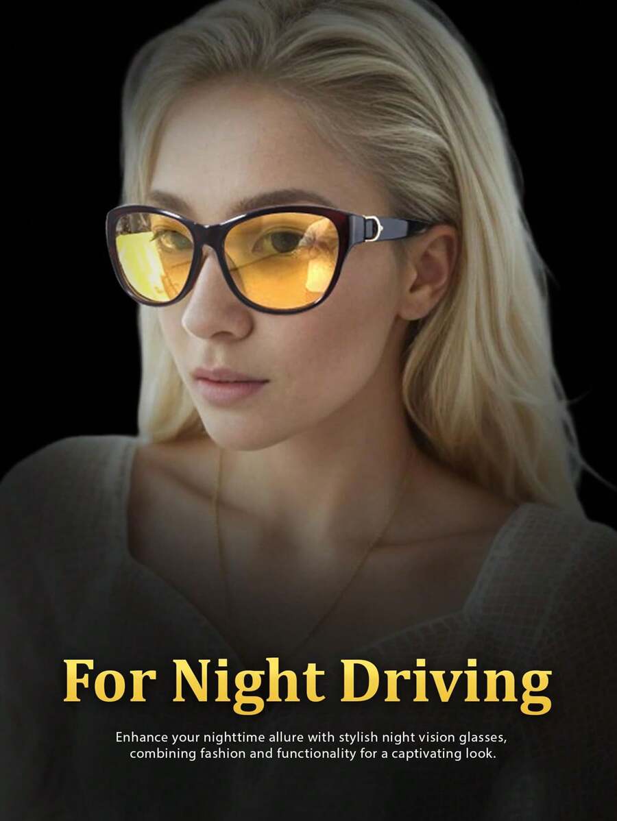 SIPHEW 女士夜间驾驶眼镜，带偏光防眩光黄色镜片夜视眼镜 IF572 时尚基本款，适合毛衣、牛仔裤、运动裤、连帽衫、夹克、连衣裙和长袖衬衫 - 彩色 - 查看 1