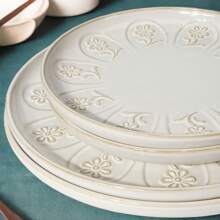 2pcs Artena Dinner Plates, 8.5''/10.75'' Plate Set, Vintage Serving Dishes, Steak Plates, Microwave & Dishwasher Safe, Embossed Ceramic Salad Plates For Kitchen - 風車花-8.5寸 - 查看 4