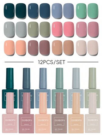 12Pcs/Set Gel Nail Polish Set Fall Shine Finish Semi Permanent Glitter Sequins Nail Polish Set Kit Soak Off Uv Varnish Nail Art For Manicure Nail Design Solid Color One Bottle 15ml