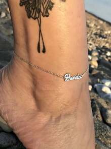 1 chiếc lắc chân bằng bạc nhiều kiểu tùy chọn cho nam khắc tên cá nhân bằng thép không gỉ lắc chân khắc tên cá nhân cổ điển cho nữ lắc chân chữ cái đầu tùy chỉnh - Nhiều màu - Xem 3