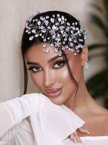1 件手工水钻水晶头带，时尚新娘婚礼派对发饰，优雅迷人的复古风格女士头饰 - 銀色 - 查看 8