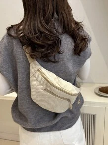 时尚纯色拉链侧袋休闲胸包，适合购物、收纳钱包，也适合年轻女性、大学生、职场新人、白领等。非常适合办公室、大学、工作、商务、通勤、户外活动、旅行和郊游等场合。 - 卡其色 - 查看 6