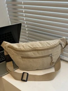 时尚纯色拉链侧袋休闲胸包，适合购物、收纳钱包，也适合年轻女性、大学生、职场新人、白领等。非常适合办公室、大学、工作、商务、通勤、户外活动、旅行和郊游等场合。 - 卡其色 - 查看 4