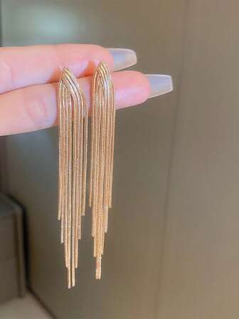 1 Pair Simple Minimalist Exaggerated Design Long Tassel Earrings For Women, Suitable For Daily Wear