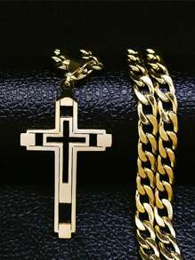 2025 Hiphop-Kette aus Edelstahl Halskette, gold/silber/schwarz, langer Anhänger, Halskette für Frauen/Männer Paare, Geschenk für Feiertage, religiöse Accessoires - Stern - Übersicht 10