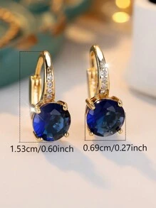 优雅圆形海军蓝方晶锆石环状耳环，奢华适合婚礼、派对、节日和日常佩戴，适合所有季节 - 銀色 - 查看 3