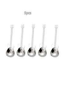 5pcs 304 Stainless Steel Guitar Shaped Spoons, Creative Multi-Colored Unique Coffee Spoon For Stirring Dessert, Music Cafe Back To School - Multicolor - View 13