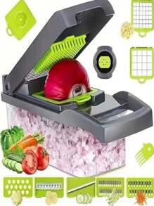16 Pieces/1 Set Multifunctional Vegetable Cutter, Fruit Slicer, Handheld Food Grinder, Onion Grinder, Potato Shredder With Container, Space-Saving Kitchen Gadgets For Easy Meal Preparation, Kitchen Accessories, Cocina