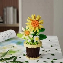 1 pieza Maceta miniatura de plástico con bloques de construcción intercambiables de flores, juguete creativo de flores eternas de bloques de construcción DIY, decoración de escritorio mini, incluye 12 estilos como girasol y rosa, adecuado para decorar el hogar, fiestas, oficina y otros lugares. Excelente regalo de Navidad/Halloween/Año Nuevo/Día de San Valentín/Cumpleaños para amigos y niños - Multicolor - Ver 7