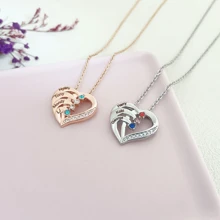 1pc Personalized Birthstone Necklace, Heart-Shaped Birthstone Necklace, Christmas Gift (For Her/Mother/Girlfriend), New Year Gift, Heart Necklace, Customized Name Necklace, Gift For Mom Gift For Her - Silver - View 3