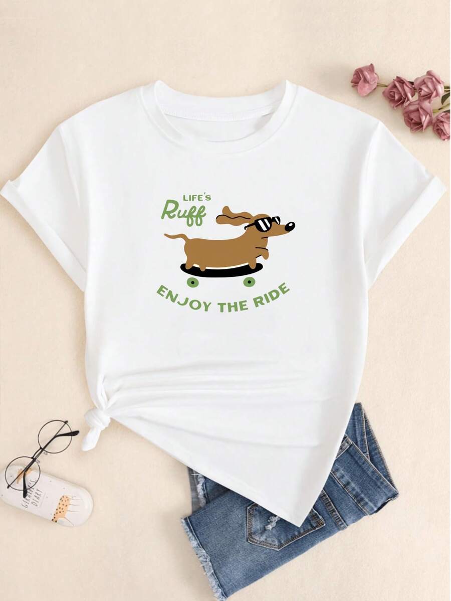 Life Is Ruff Printed T-Shirt Women's Streetwear Comfortable Short Sleeve T-Shirt - trắng - Xem 1