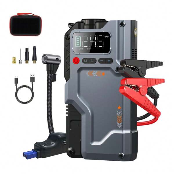 Eigotrav 5-IN-1 6000A Auto Starthilfe mit 150PSI Luftkompressor, Jump Starter Jump Start Jump Box Autobatterie Ladegerät 12V Starthilfekabel Booster Power Bank KFZ