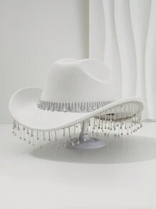 1 pièce Chapeau de cowboy unique et élégant unisexe avec une chaîne de chapeau ronde colorée, une décoration à franges. Esthétique chic, convient pour les événements à thème occidental, les fêtes, les fiançailles, les soirées costumées, les remises de diplômes, les festivals de musique et plus encore