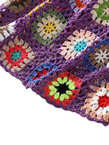 Womens Crochet Tank Top Knit Colorful Floral Embroidery Summer Boho Camisole Hollow Out Top - Purple - View 7