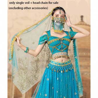 Vrouwen Buikdans Hoofdband + Hoofdketting Chiffon Sluier Sjaal Dans Sjaal