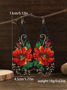 SOUL BEADING 一对女士时尚串珠耳环，复古波西米亚风格，多色迷人串珠，花卉图案，长流苏设计，手工编织串珠优雅饰品，百搭日常佩戴，适合作为礼物送给亲朋好友 - 手工串珠流蘇 - 查看 2