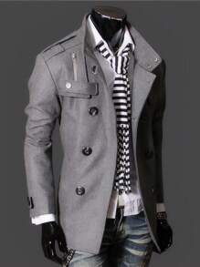 Abrigo de tweed con solapa y doble botonadura para hombre de negocios, de estilo británico de color sólido bolsillos dobles Slim gabardina chaqueta, otoño e invierno cálido abrigo de manga larga marido urbano - Gris - Ver 5