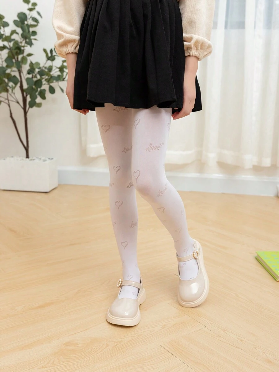 3pcs/Set Heart Graphic Solid Color Leggings, Girls Tights, Comfortable Dance Stockings For Autumn/Winter - Multicolor - View 1