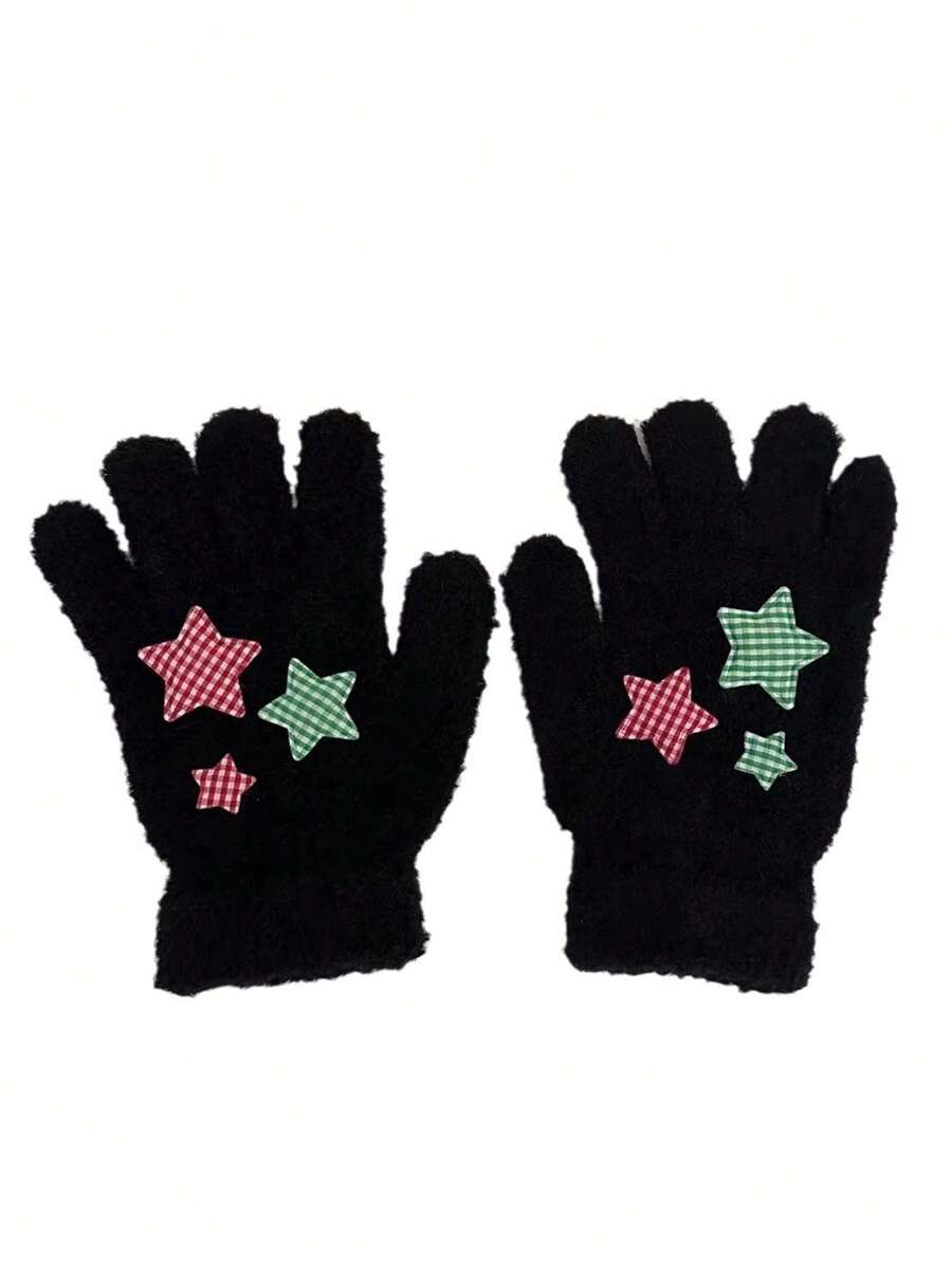 1 Cặp Găng Tay Thiết Kế Ngôi Sao Mờ, Chống Gió 5 Ngón Tay & Ấm Áp Cho Đạp Xe Ngoài Trời, Quà Tặng Giáng Sinh - 12-16Y - Xem 1