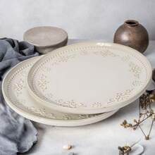 2pcs Artena Dinner Plates, 8.5''/10.75'' Plate Set, Vintage Serving Dishes, Steak Plates, Microwave & Dishwasher Safe, Embossed Ceramic Salad Plates For Kitchen - 錦緞花卉 -10.75 英寸 - 查看 1