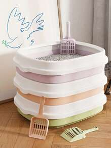 1 Pieza Pala De Arena De Plástico Para Mascota Para Gatos, Herramientas De Limpieza De La Caja De Arena De Gato, Productos Para Mascotas, Suministros Para Gatos - Azul - Ver 3