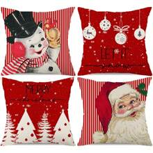 4pcs Christmas Decoration Pillowcase Red And White Polka Dot Santa Claus Snowflakes Christmas Balls Snow Christmas Tree Winter Holiday Pillow Decoration Cushion Cover Single Side No Pillow Core
