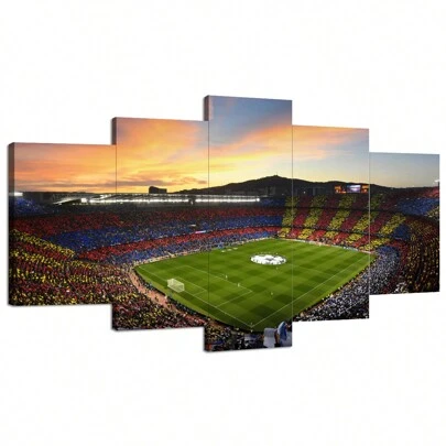 Set de 5 láminas de arte de lienzo con campo de fútbol - Decoración moderna de pared deportiva, impresiones de alta definición para sala de estar, dormitorio, pasillo - Sin marco, idea de regalo perfecta - Carteles, decoración de pared, regalos de artículos de decoración de habitación, cumpleaños, graduación