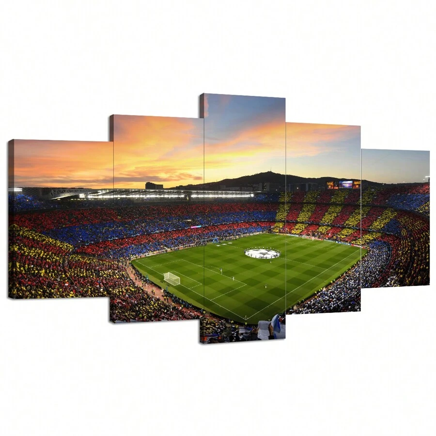 5 件足球场帆布艺术套装 - 现代运动墙面装饰，高清印刷品，适用于客厅、卧室、走廊 - 无框，完美的礼物创意 - 海报、墙壁艺术、房间装饰用品礼物生日毕业