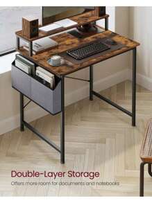 VASAGLE Computer Desk With Monitor Riser, Fabric Pouch, X-Bar Reinforcement Bars, Adjustable Legs, 55 X 80 X 90.5 Cm, Industrial Style, Rustic Brown And Black - 鏽棕色 - 查看 4