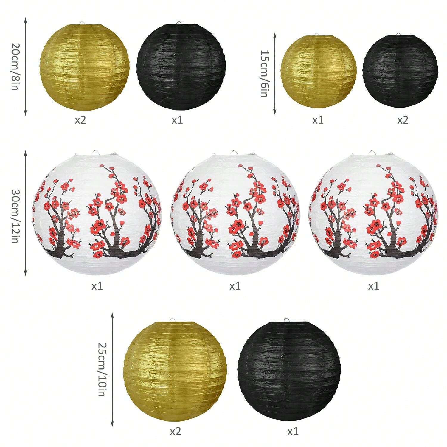 Lot De 6 Lanternes En Papier Rondes Style Chinois/japonais - Diamètre 12 Pouces (30 Cm) - À Suspendre Pour Fêtes, Mariages, Décoration Asiatique
