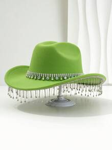 1 pièce Chapeau de cowboy unique et élégant unisexe avec une chaîne de chapeau ronde colorée, une décoration à franges. Esthétique chic, convient pour les événements à thème occidental, les fêtes, les fiançailles, les soirées costumées, les remises de diplômes, les festivals de musique et plus encore