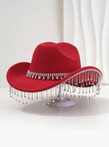 1 pièce Chapeau de cowboy unique et élégant unisexe avec une chaîne de chapeau ronde colorée, une décoration à franges. Esthétique chic, convient pour les événements à thème occidental, les fêtes, les fiançailles, les soirées costumées, les remises de diplômes, les festivals de musique et plus encore