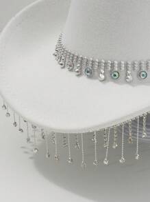 1 pièce Chapeau de cowboy unique et élégant unisexe avec une chaîne de chapeau ronde colorée, une décoration à franges. Esthétique chic, convient pour les événements à thème occidental, les fêtes, les fiançailles, les soirées costumées, les remises de diplômes, les festivals de musique et plus encore