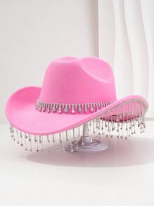 1 pièce Chapeau de cowboy unique et élégant unisexe avec une chaîne de chapeau ronde colorée, une décoration à franges. Esthétique chic, convient pour les événements à thème occidental, les fêtes, les fiançailles, les soirées costumées, les remises de diplômes, les festivals de musique et plus encore