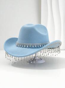 1 pièce Chapeau de cowboy unique et élégant unisexe avec une chaîne de chapeau ronde colorée, une décoration à franges. Esthétique chic, convient pour les événements à thème occidental, les fêtes, les fiançailles, les soirées costumées, les remises de diplômes, les festivals de musique et plus encore