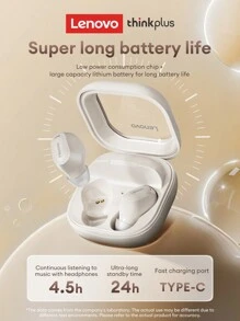 Lenovo EA200 蓝牙耳塞，半入耳式 HIFI 音质，5.4 带麦克风，高清通话，音乐，运动，游戏，低延迟，佩戴舒适，智能降噪，电池续航时间长，无线耳机 - 白色 - 查看 6