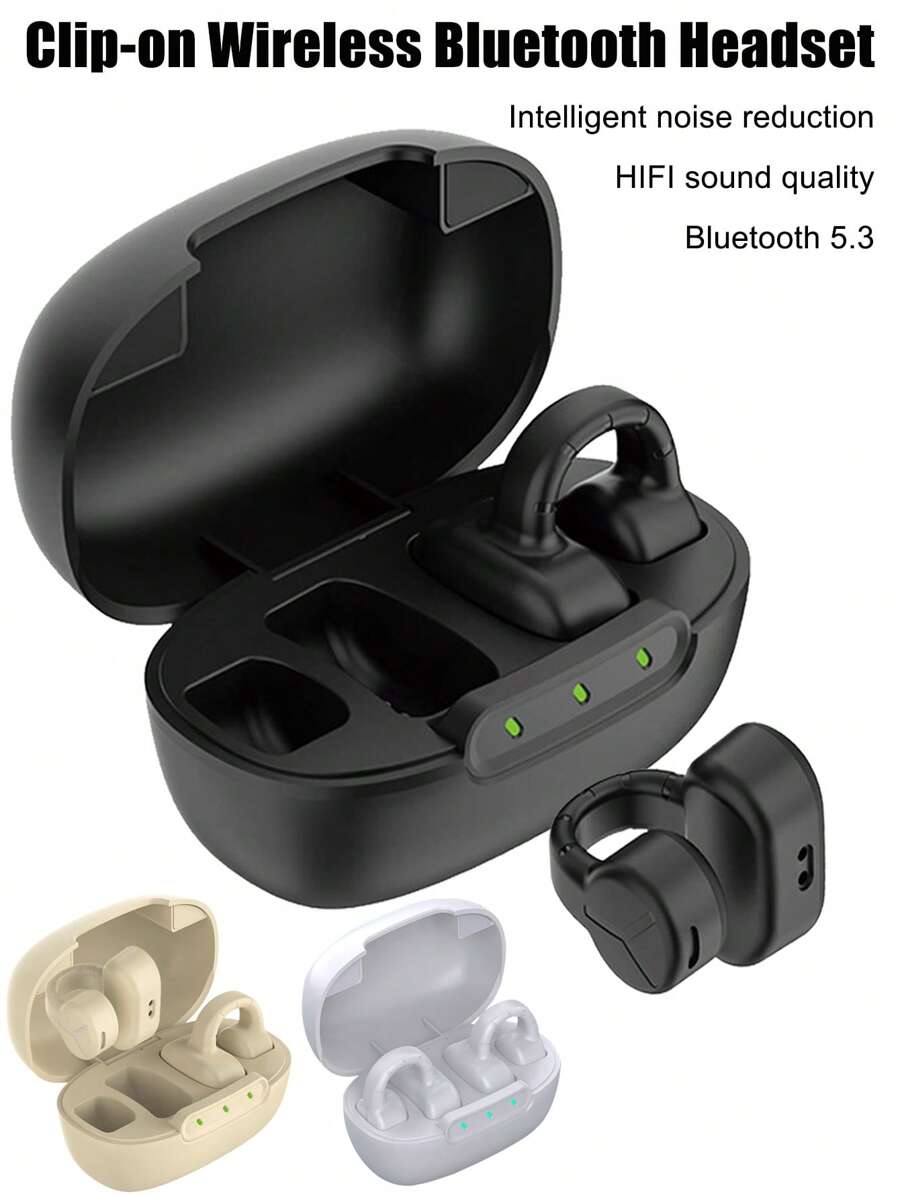 Tai nghe kẹp, Bluetooth 5.3, đeo không đau, thoải mái và ổn định, có hộp sạc cho thời lượng pin dài, âm thanh chất lượng cao, thích hợp cho thể thao nhỏ và di động, âm thanh nổi sống động, điều khiển cảm ứng trực quan, tai nghe không dây nhét tai mini có hộp sạc,